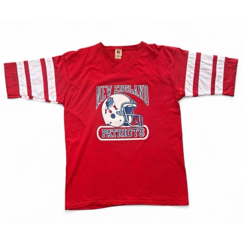 Vintage 80s New England Patriots Football NFL Quarter Sleeve Red Jersey XL USA
